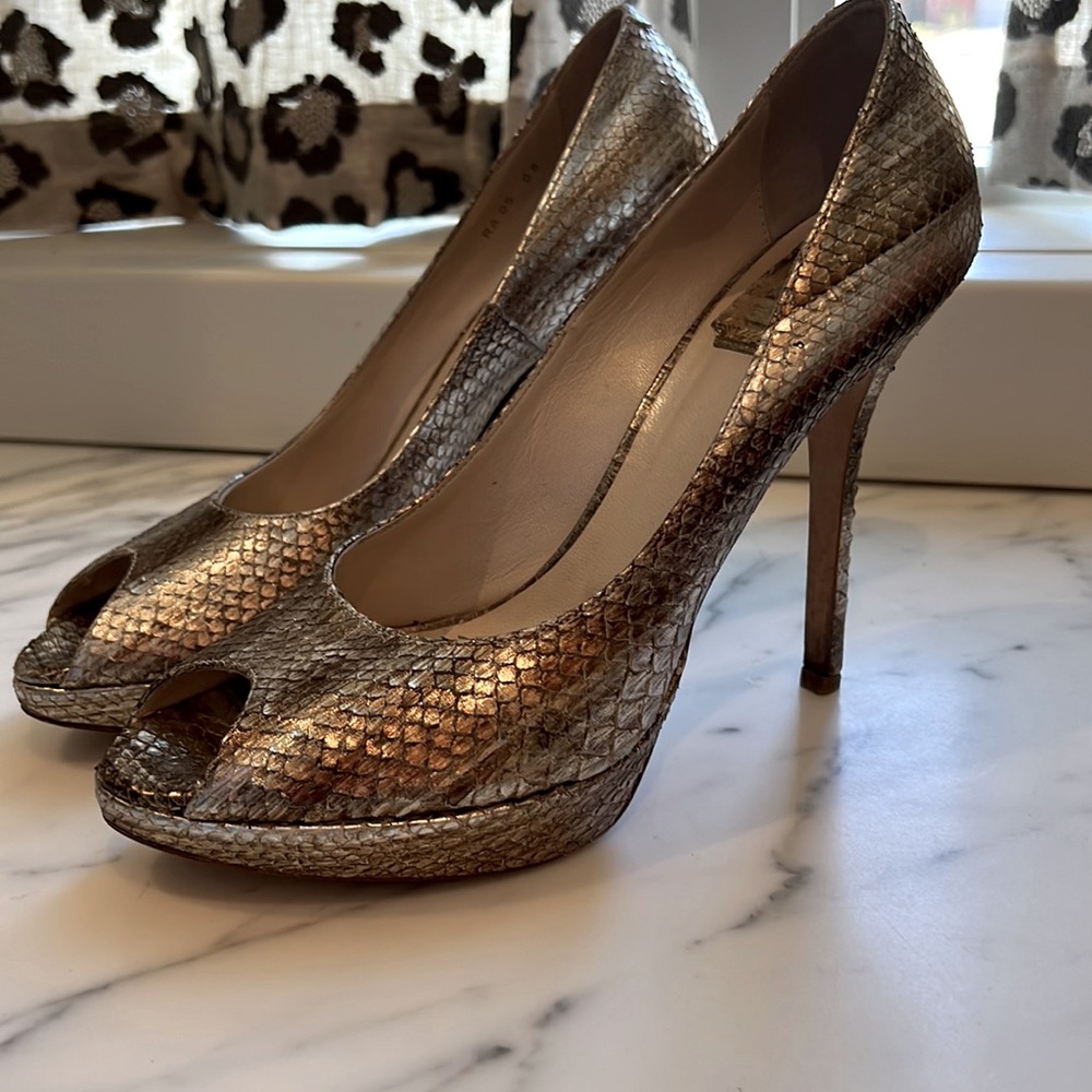 Christian Dior Snakeskin metallic peep toe pumps - Picture 7 of 7